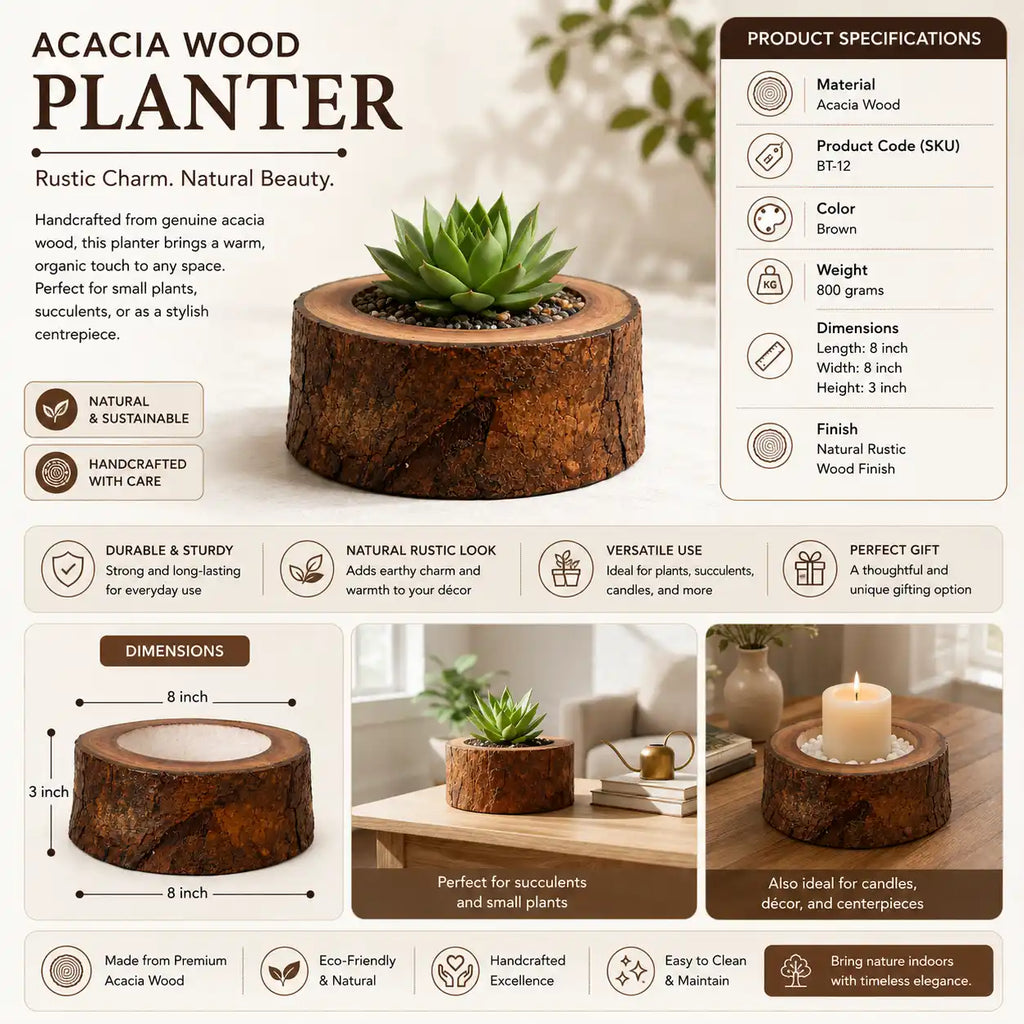 Acacia Wood Planter - Bring Natural Warmth Indoors