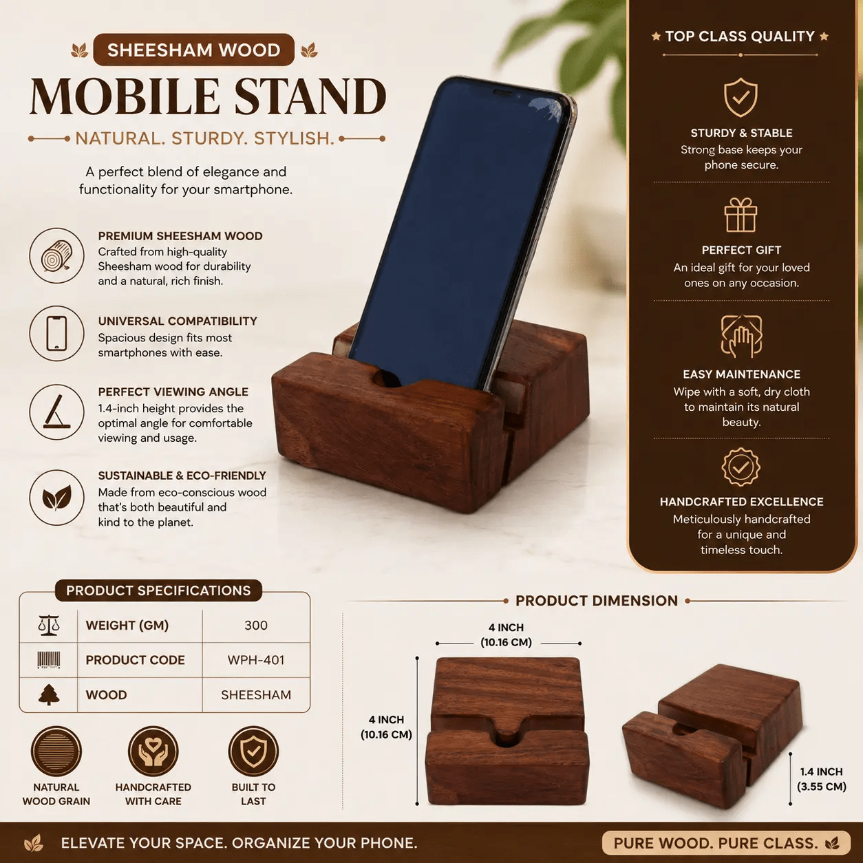 Wooden Phone Stand - For a Tidy, Focused Desk