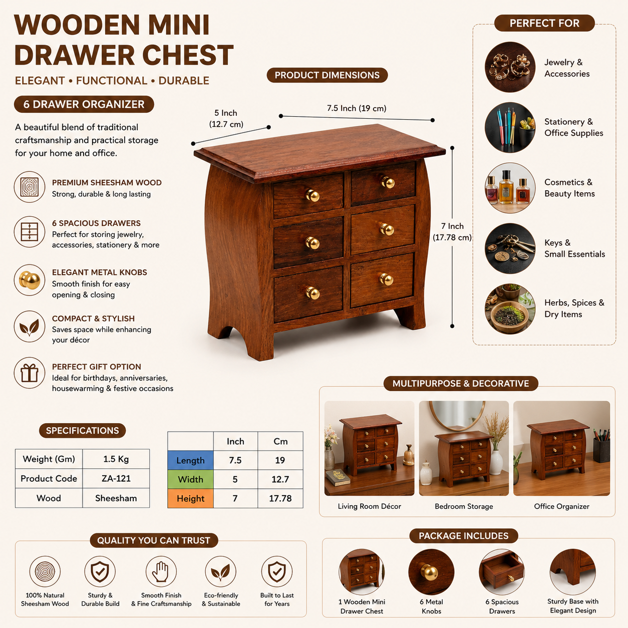 Wooden Mini Drawer Chest - Elegant Desktop Storage